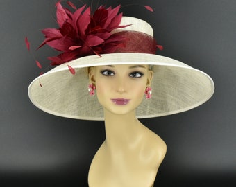 SD17( Ivory+ More colors Options )Kentucky Derby Hat Church Hat Wedding Hat Easter Hat Tea Party Hat Wide Brim Sinamay Hat