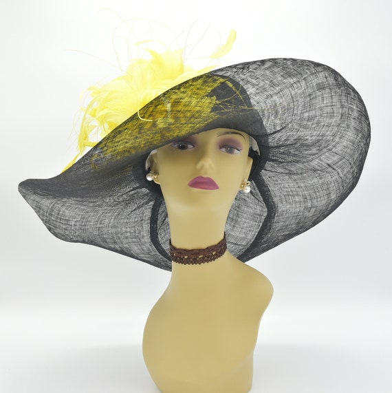 M508 (black Yellow Hat ) Kentucky Derby Hat, Church Hat  display picture 3