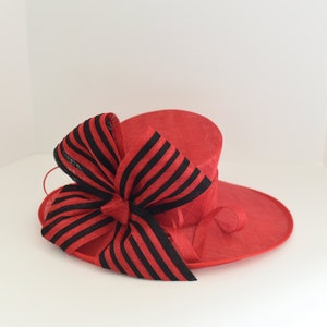 M612 Red/Black Kentucky Derby, Church, Wedding, Tea Party 3 Layers 3.56.5 Wide Brim with Jumbo Bow Sinamay Hat image 4