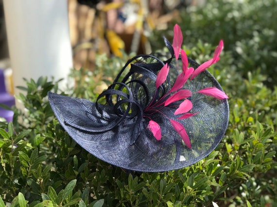M8123 (navy Blue/rose Pink) Kentucky Derby Hat Wedding Hat  display picture 3