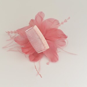 30A Pink Wedding Fascinator, Bridal Hair Comb,Wedding Hair Comb,Feather Flower Comb Small Fascinator image 4