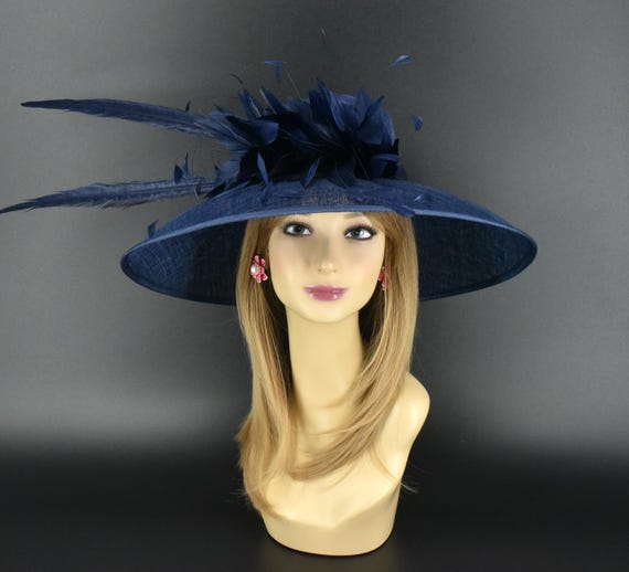M955 ( Navy Blue ) Wide-brim Sinamay Hat – Kentucky Derby  display picture 2