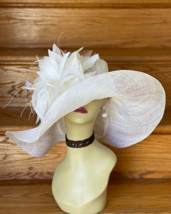M508 (off-white Hat ) Kentucky Derby Hat, Church Hat  display picture 3