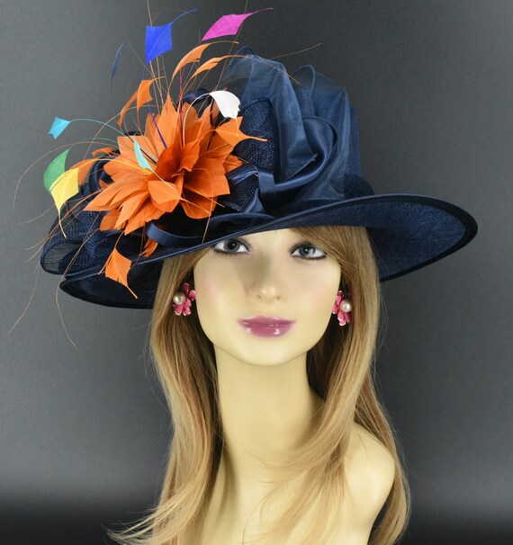 Sf044(navy Copper/orange Multi-colors)kentucky Derby Hat  display picture 3
