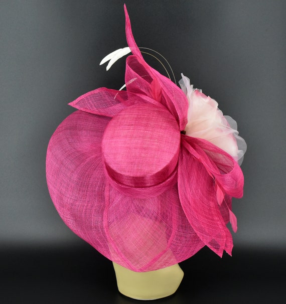 M23157S Hot Pink/ivory Wide-brim Sinamay Hat With Jumbo Bow  display picture 3