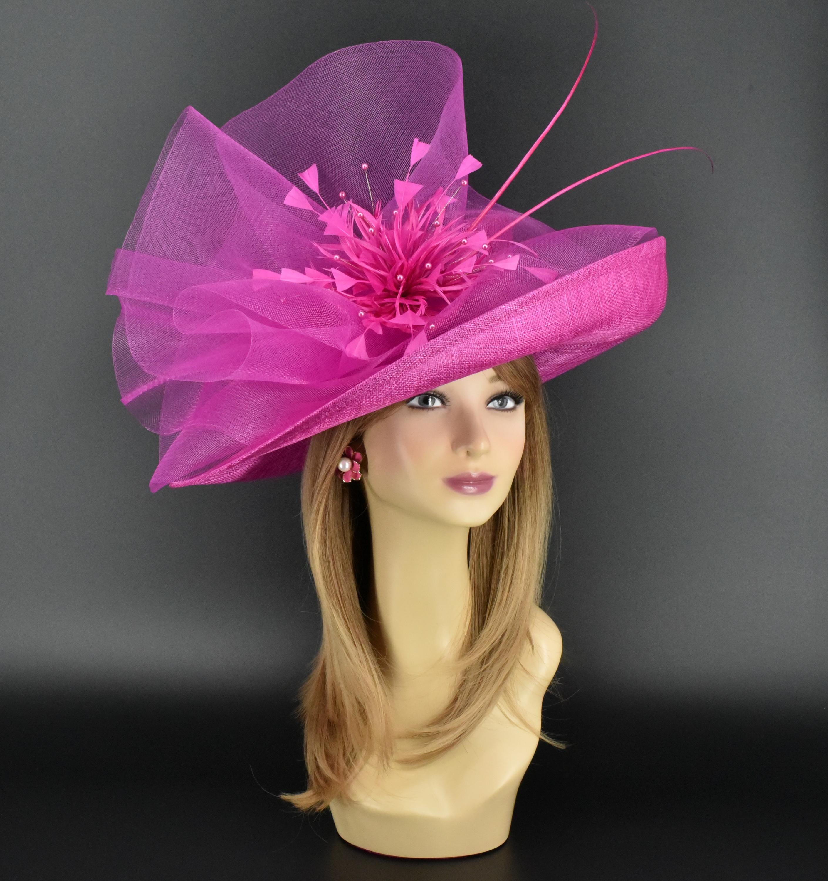 Elegant Fuschia Wide-Brim Fascinator Decorative Women’s Hat USM-K2558-PK-2-LMK__72957.  main image 2
