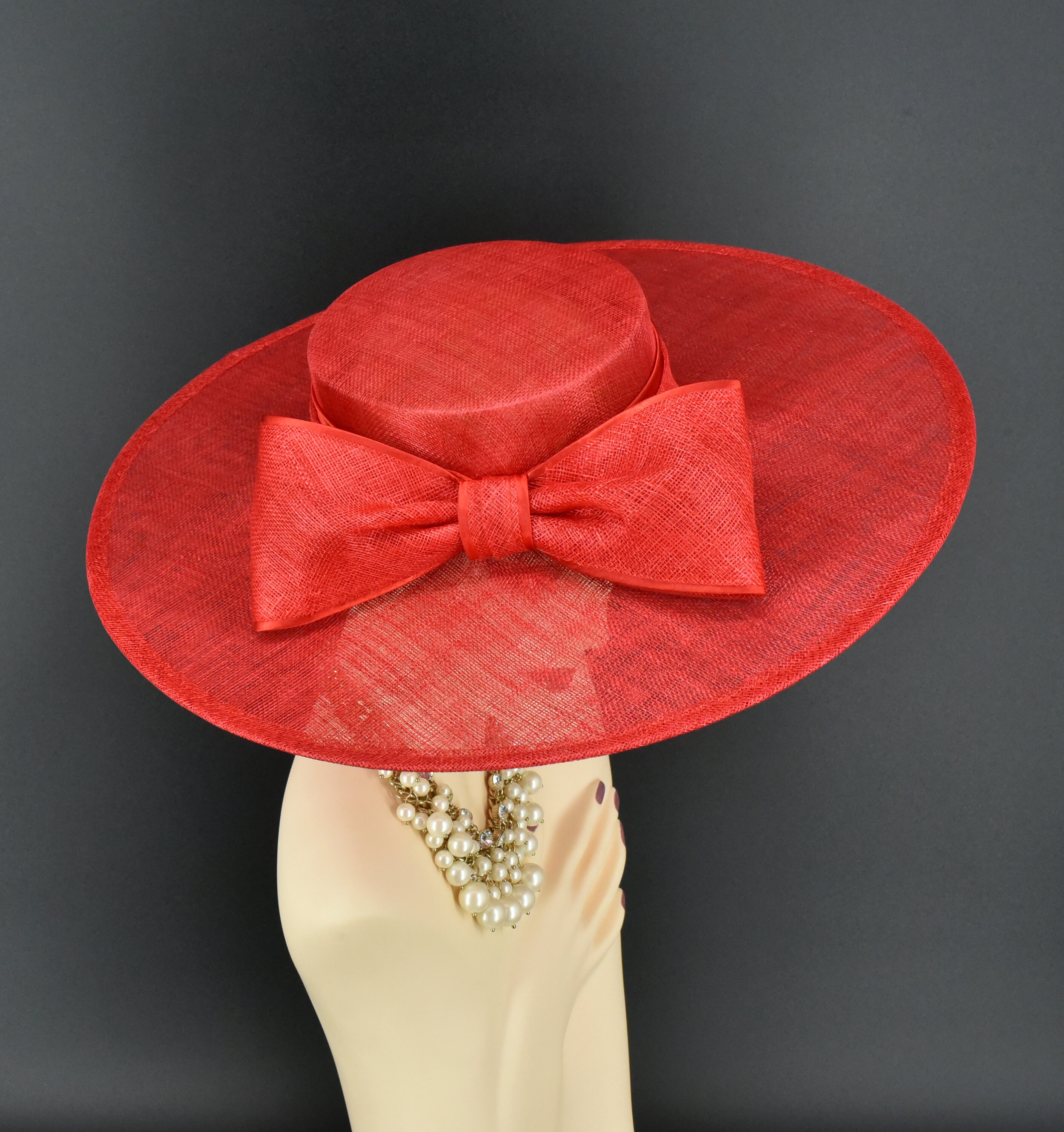 M23155 ( Red ) Wide Flat-brim Sinamay Fascinator Hat for 