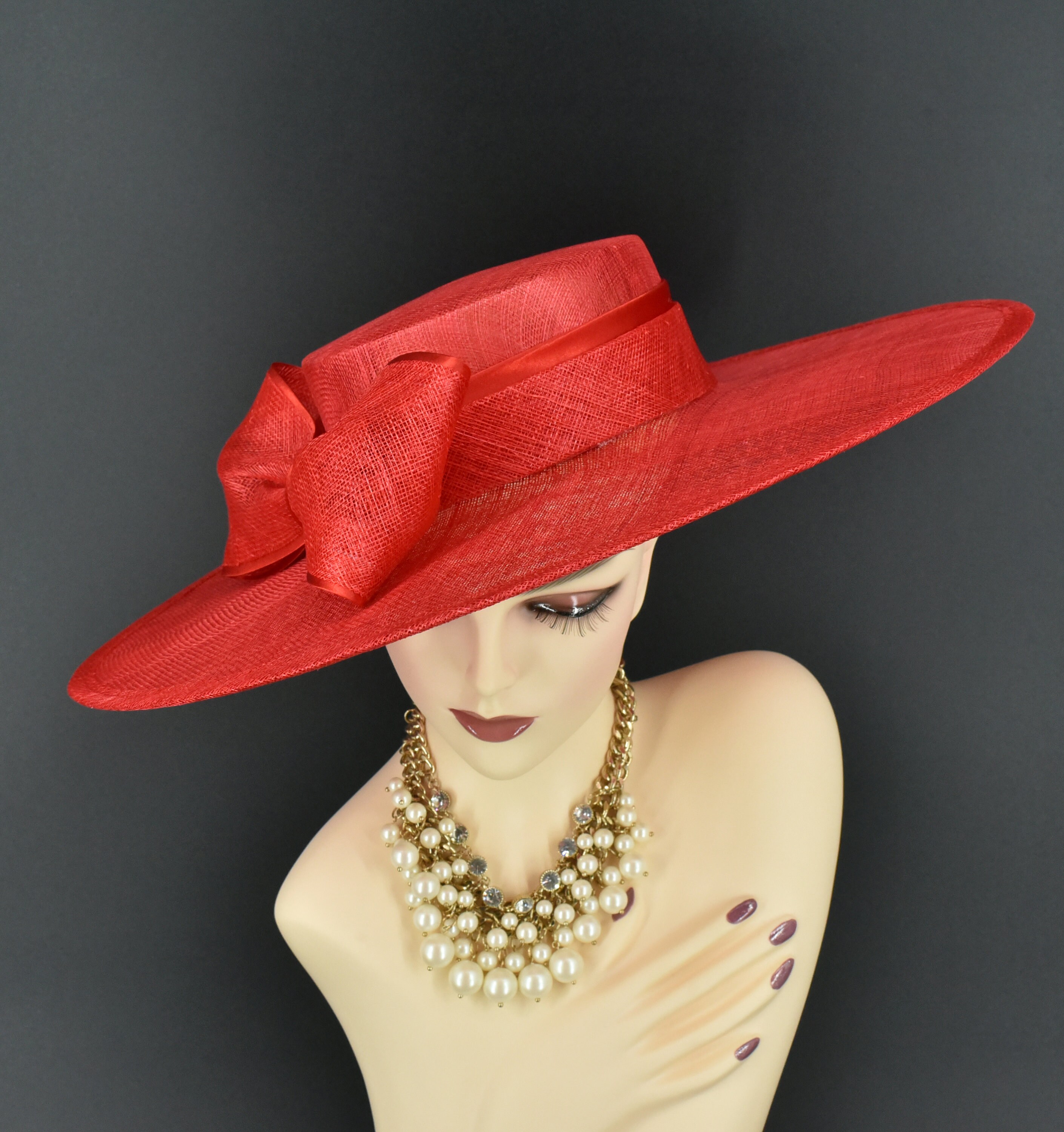 Kentucky Derby Hat Red Fascinator Royal Blue Sequin Floral Sinamay Button Base Who says a fascinator can main image 2