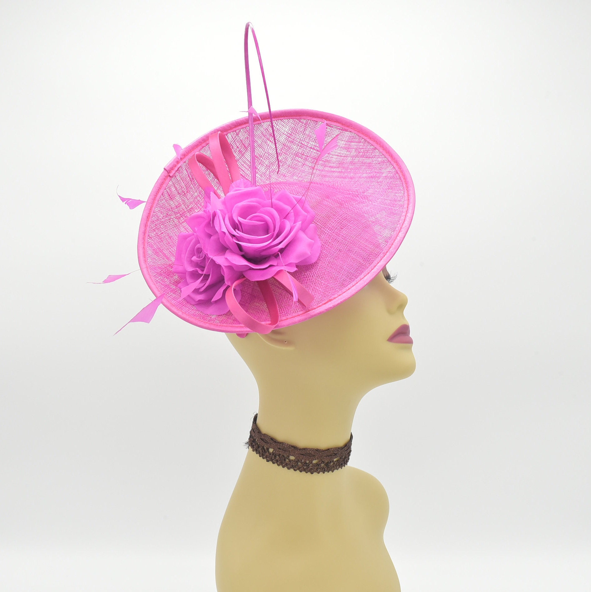 M8185 (Fuschia) Kentucky Derby, Wedding, Easter, Tea Party, Royal Ascot SinamaySilk Flowers Satin Ribbon Headband Medium Fascinator Cocktail