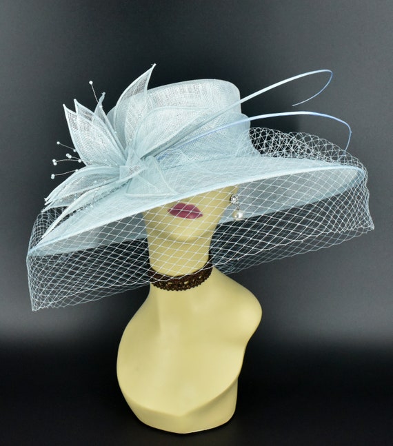 Sinamay Hat Kentucky Derby Dressy Church M489V ( White Navy Hat )kentucky Derby Hat, Church Hat  main image 4