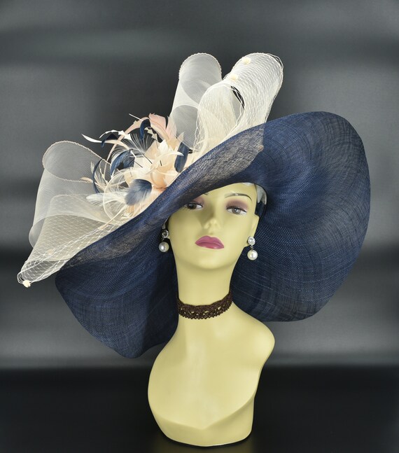 SD18( Navy Blue/peach )kentucky Derby Hat, Church Hat  display picture 1