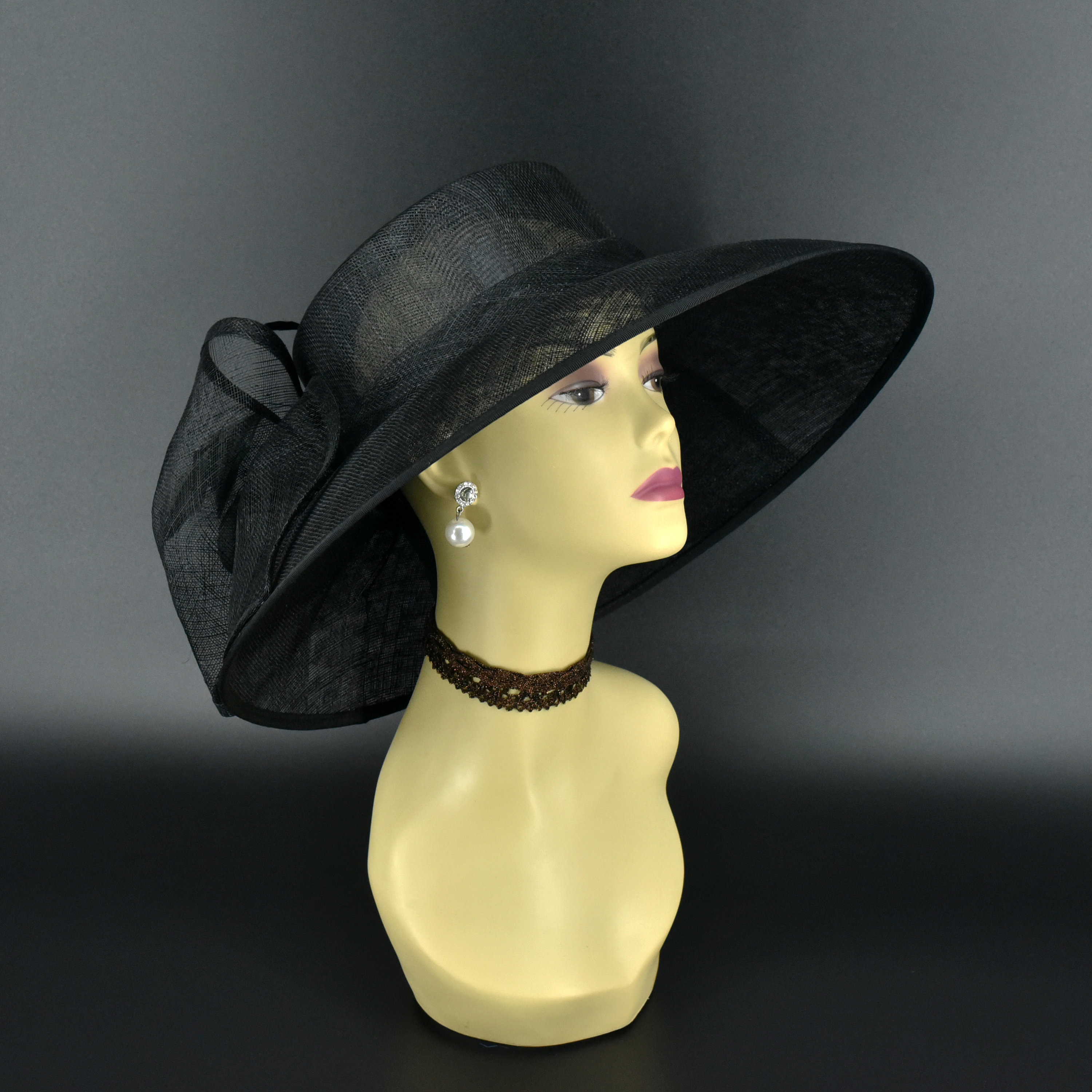 Beloved Millinery Couture Black Flat Top Hat Church Brunch Business Funeral Wide Brim Black Funeral Hat - Etsy main image 3