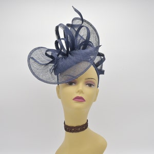 M8123 ( Navy Blue ) Kentucky Derby, Wedding, Easter, Tea Party, Royal Ascot Sinamay Base with Ribbon, Headband Large Fascinator Cocktail
