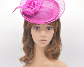 MF9206( Fuchsia+more colors) Kentucky Derby, Wedding, Easter, Tea Party, Royal Ascot Sinamay Silk Flower Headband Medium Fascinator Cocktail
