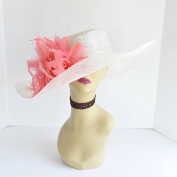 M508 ( Ivory Coral Hat ) Kentucky Derby Hat, Church Hat  display picture 1
