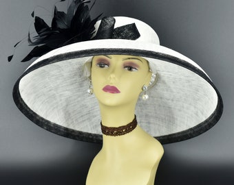 M22025F ( White Black Hat ) Audrey Hepburn Hat With Double