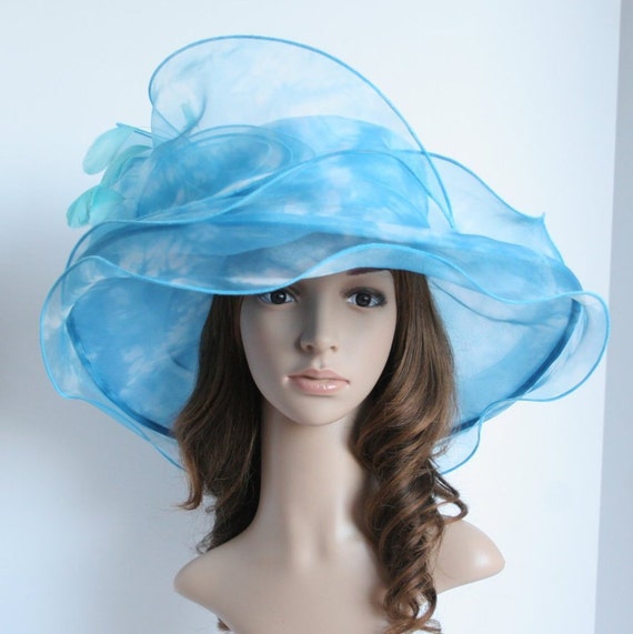 Kt22blue/whitekentucky Derby Hat, Church Hat, Wedding Hat