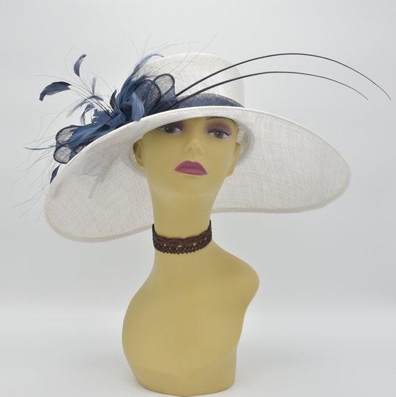 M97white light Navykentucky Derby Hat Church Hat Wedding Hat
