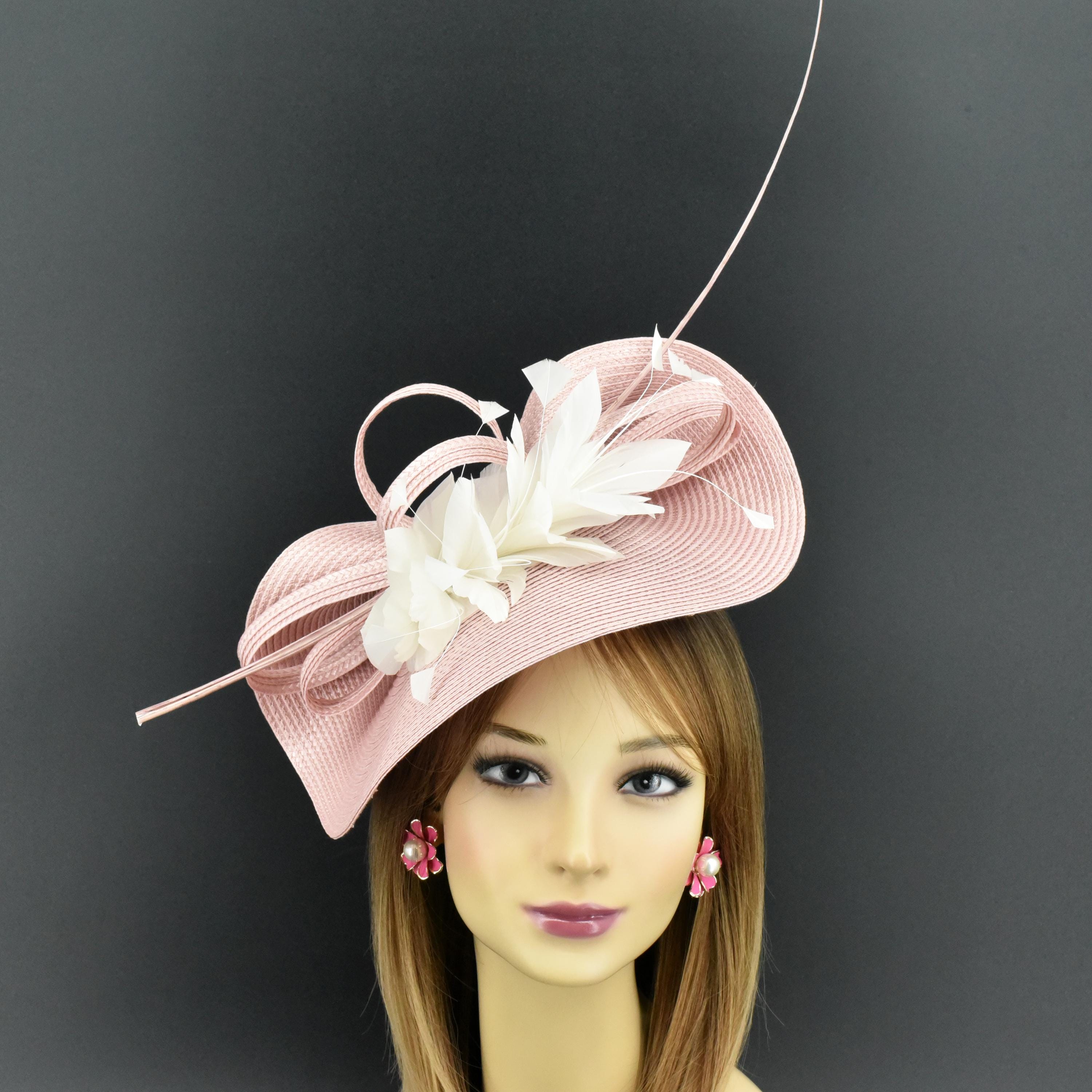 FA2601 Blush Pink With White Feather Flower Fascinator Hat | Kentucky ...
