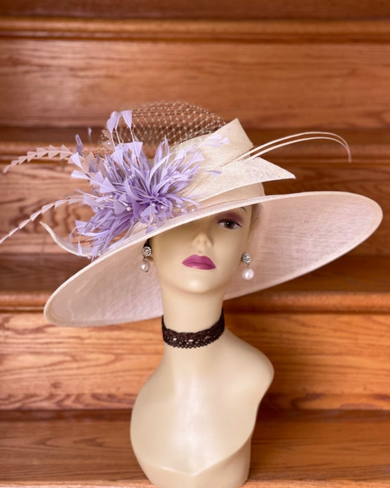 M937( Ivory Lilac Peach Lime Green Hat ) Kentucky Derby Hat  display picture 1