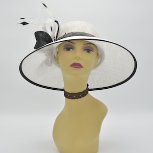 M100( White/Black ) Audrey Hepburn Style Dome Hat Medium Brim Sinamay Hat