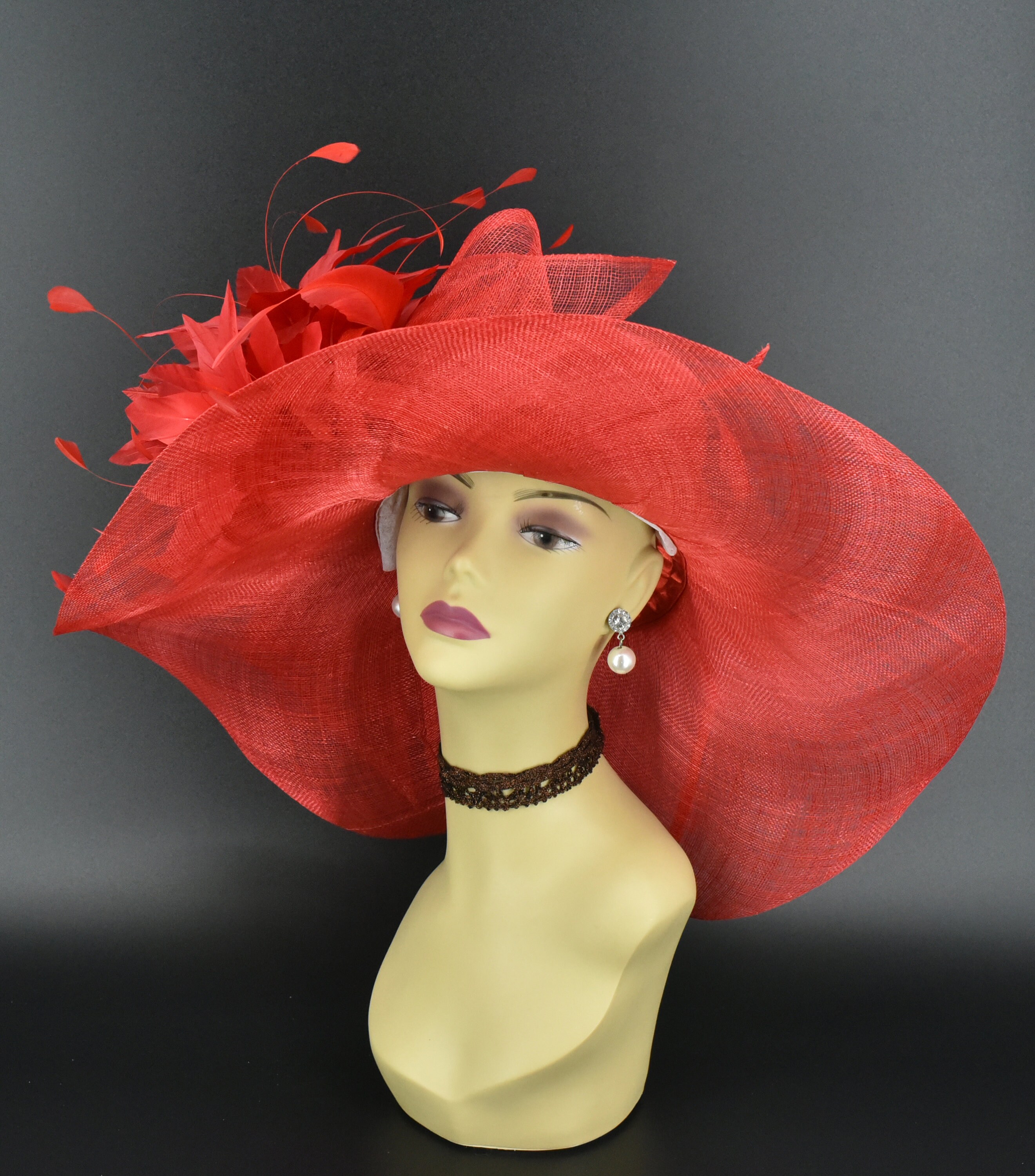 COPY - Kentucky Derby - Fire Red Hat Beautiful Kentucky Derby Hat Designed by The Hat Girls main image 2