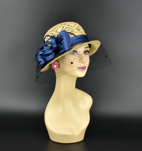 ED23 Vintage Straw Hat for Tea Parties, Vintage-themed  display picture 1