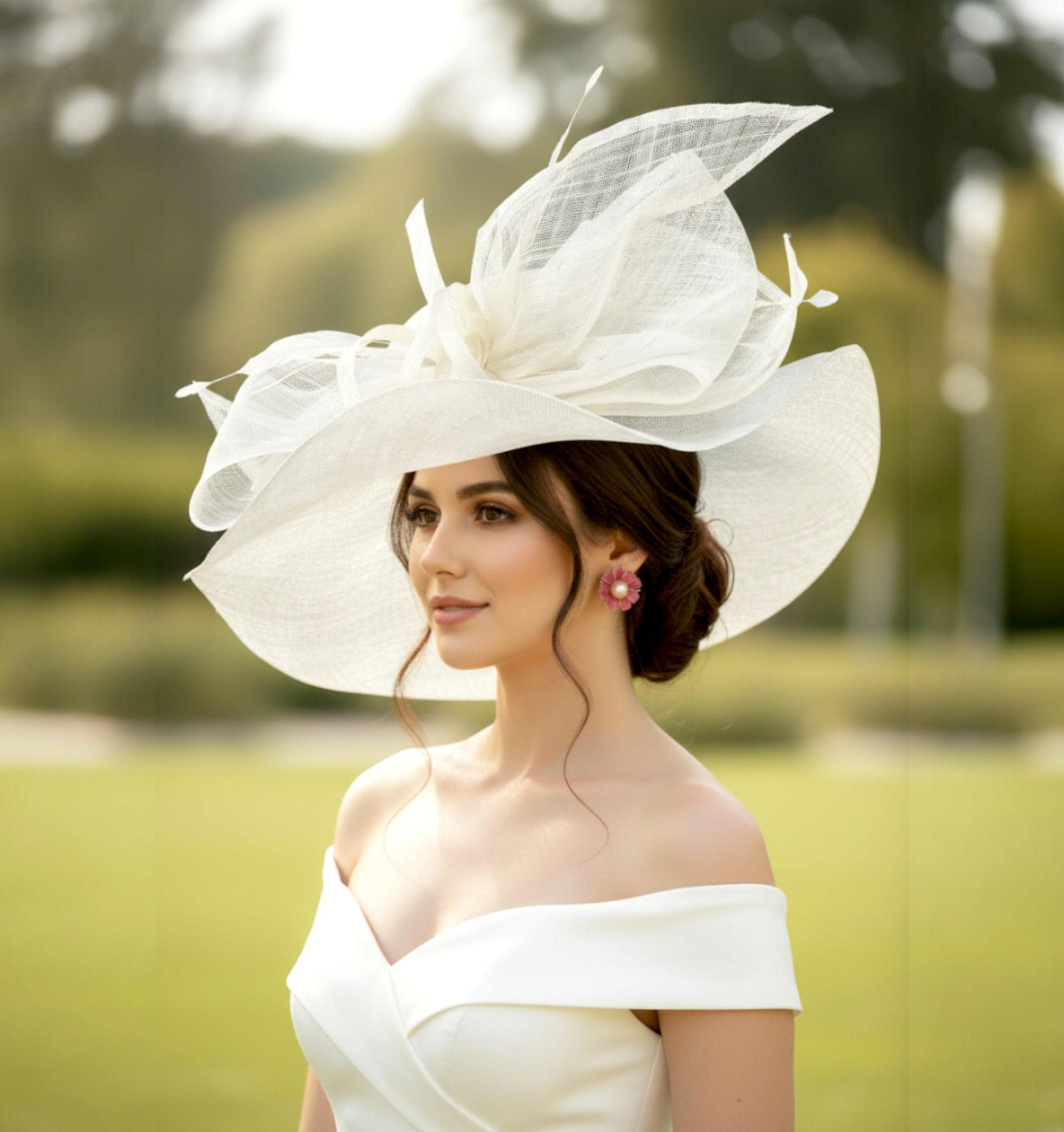 M23157 Soft-white Wide-brim Sinamay Hat With Jumbo Bow – Kentucky