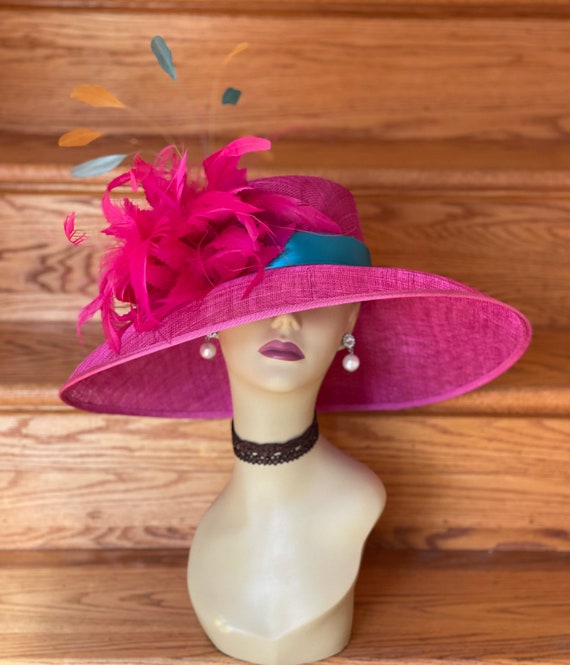 SD22( Fuchsia/teal/gold) Kentucky Derby Hat, Church Hat  display picture 1