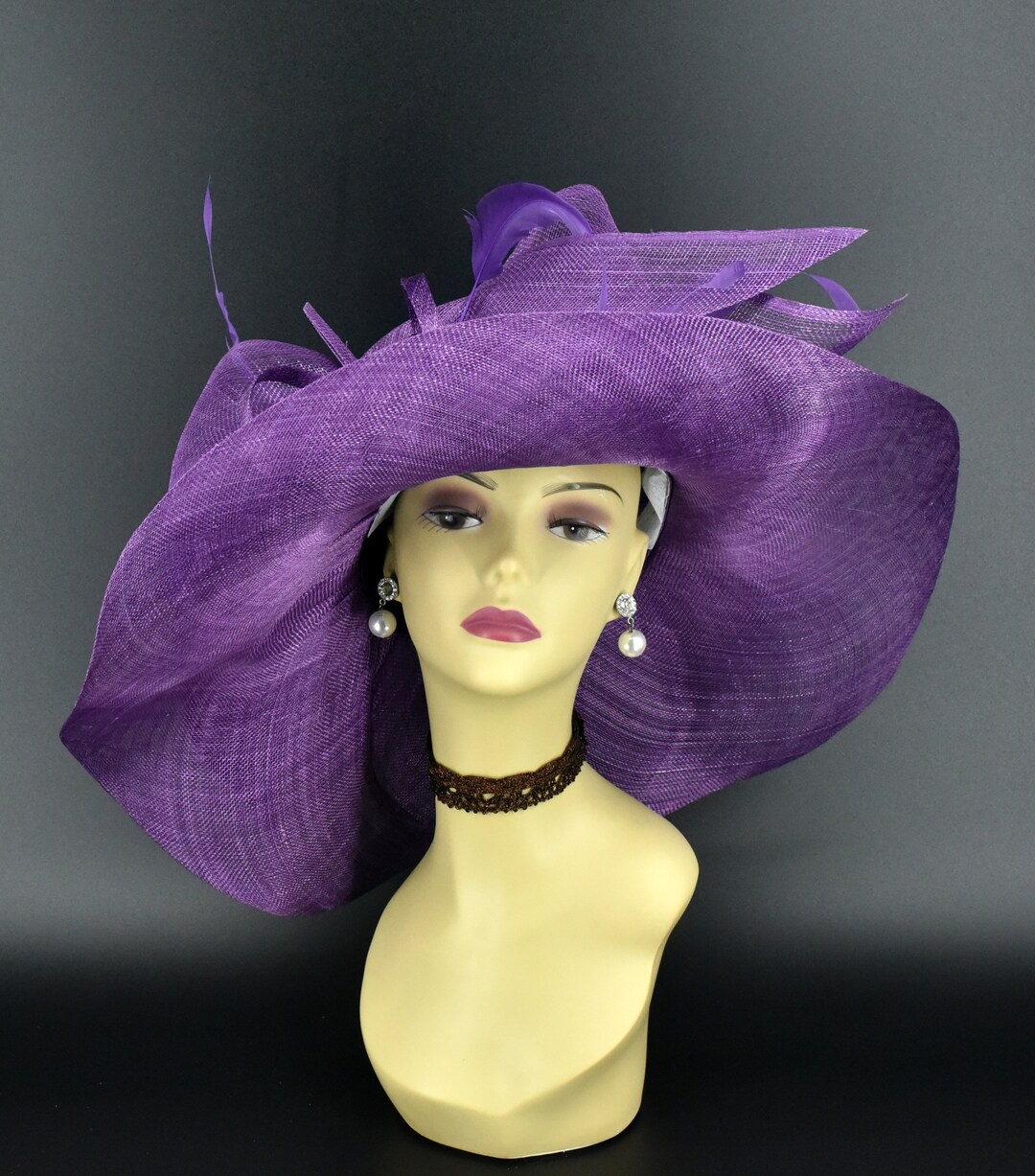 M22019 ( Purple Hat ) Kentucky Derby Hat Church Hat Wedding  display picture 1