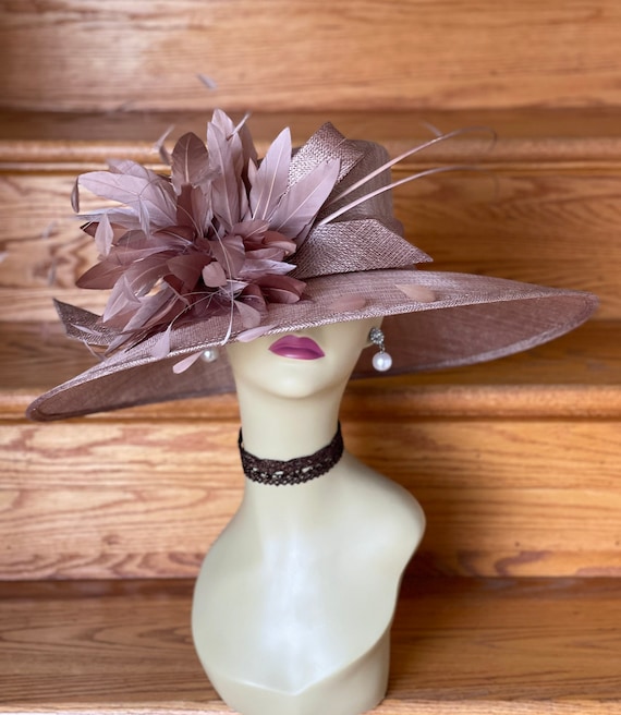 M936( Taupe Hat ) Kentucky Derby Hat, Wedding Hat, Easter 