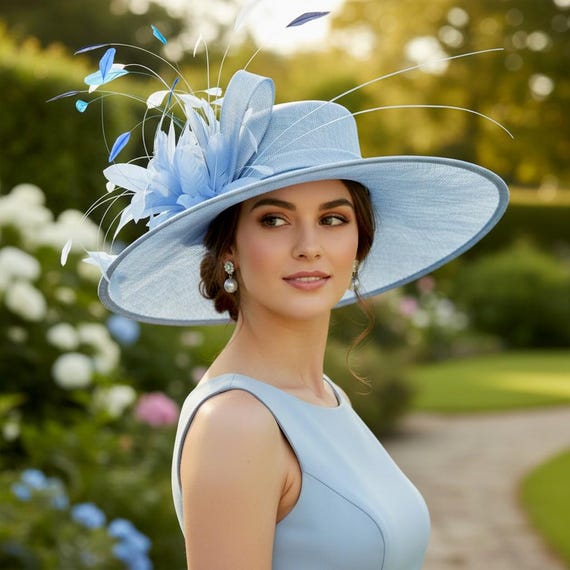 M936( Powder Blue + Multi-colors Hat ) Kentucky Derby Hat  display picture 1