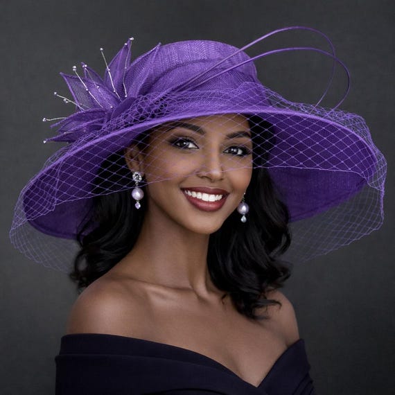 M489V ( Purple Hat )kentucky Derby Hat, Church Hat, Wedding  display picture 2