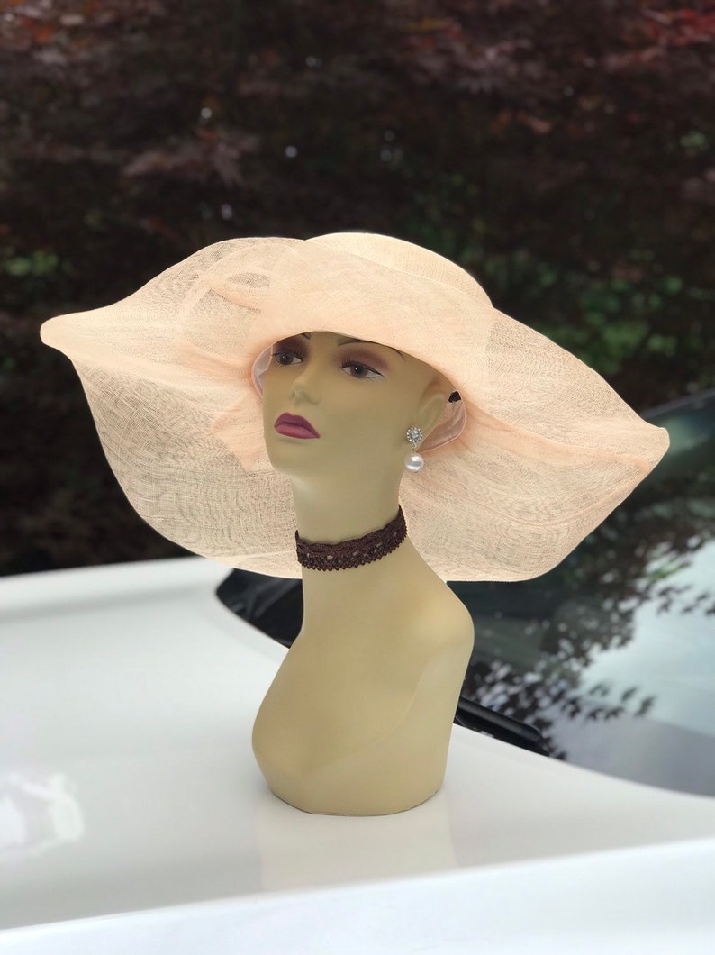 M509 (Hat Base + 2 extra Ribbons) Kentucky Derby hat base, Church hat base, Wedding, Tea Party Sinamay floopy Wide Brim Dress Hat Base image 4