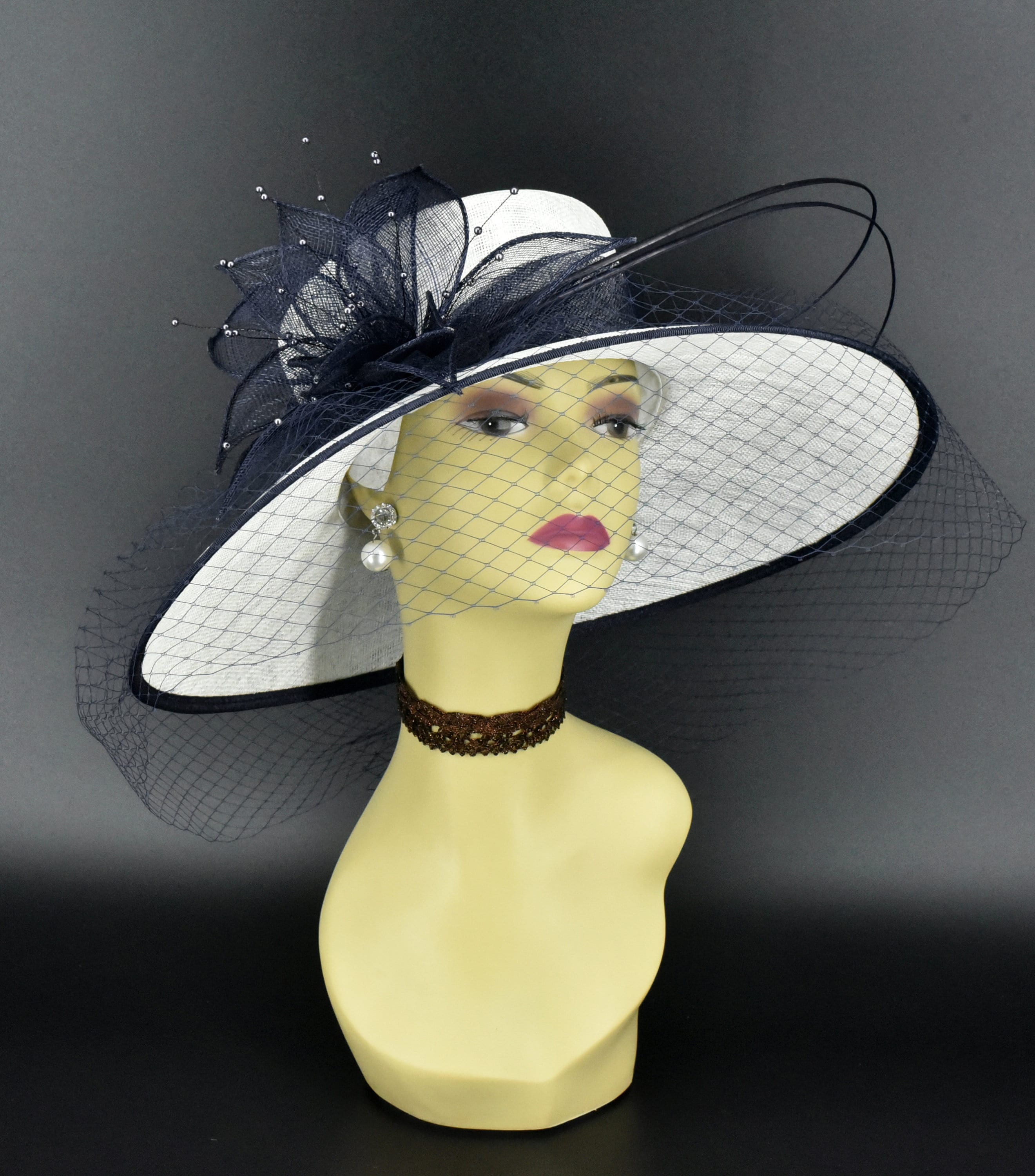 Anna & Ava Navy,cream & white Derby hat. With poms Anna & Ava White Hats for Women | Mercari main image 2