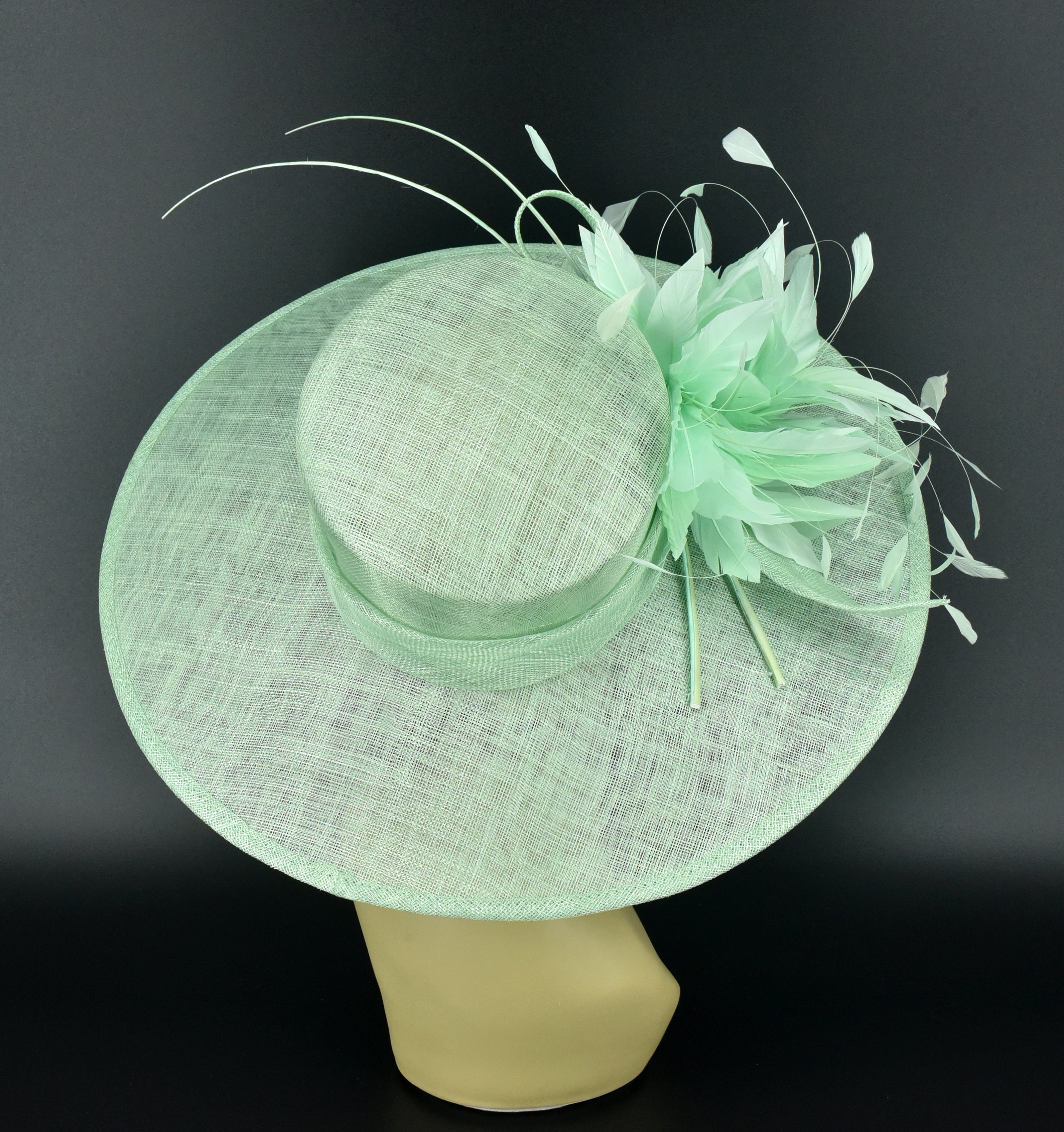 Rhinestone Mint Green Leaf Chain Wide Brim Hat M23155 ( Mint Green ) Wide Flat-brim Sinamay Fascinator Hat  main image 2