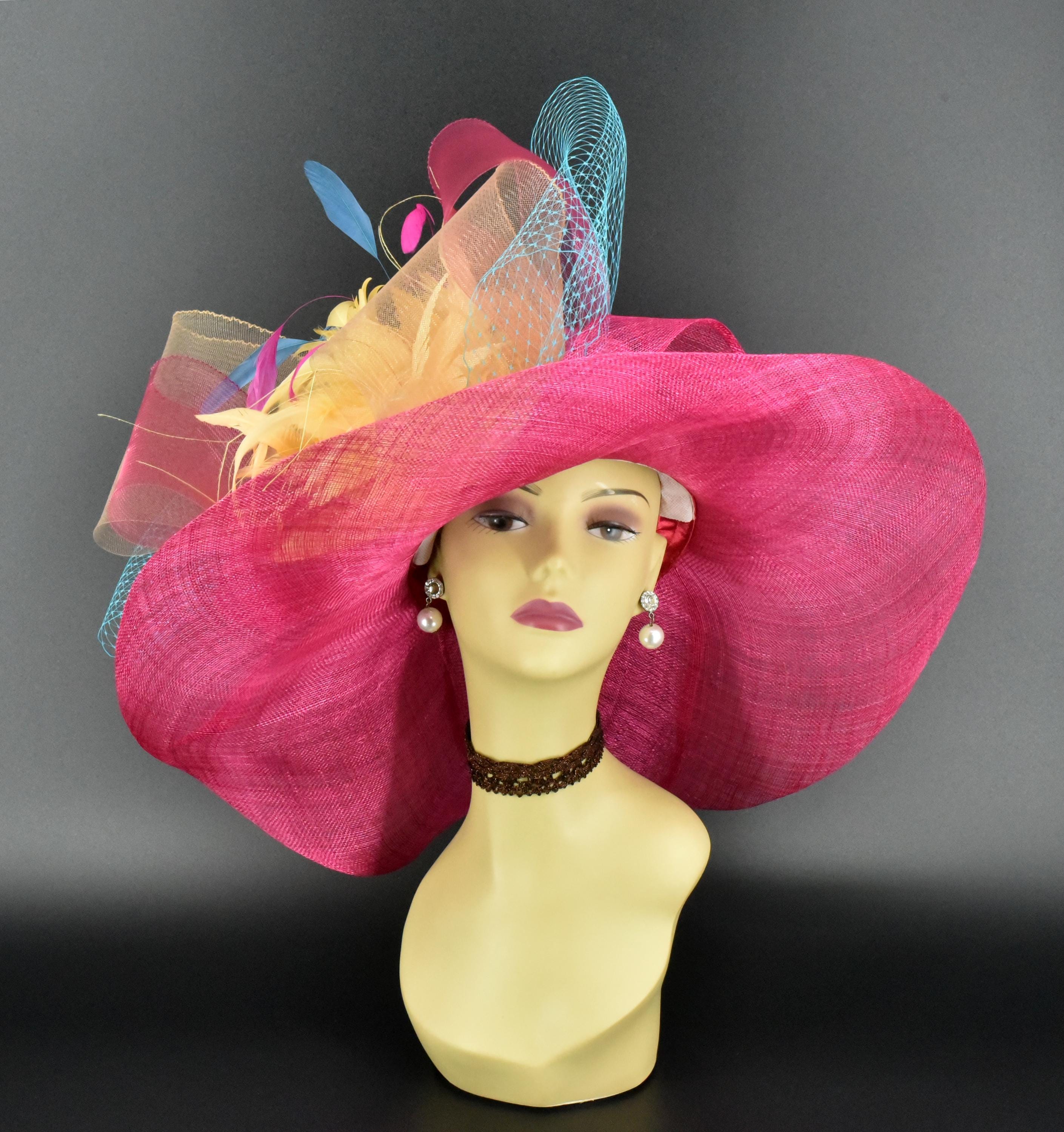 Lo Giovanni pink  fabric brimmed hat Beautiful Colored Brim Sun Hat – JFH main image 4