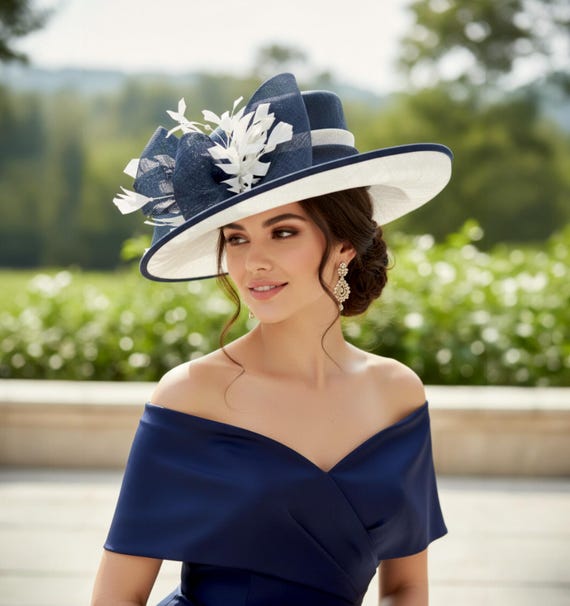 M4003 ( Dark Navy/ivory ) Kentucky Derby Hat, Church Hat  display picture 1