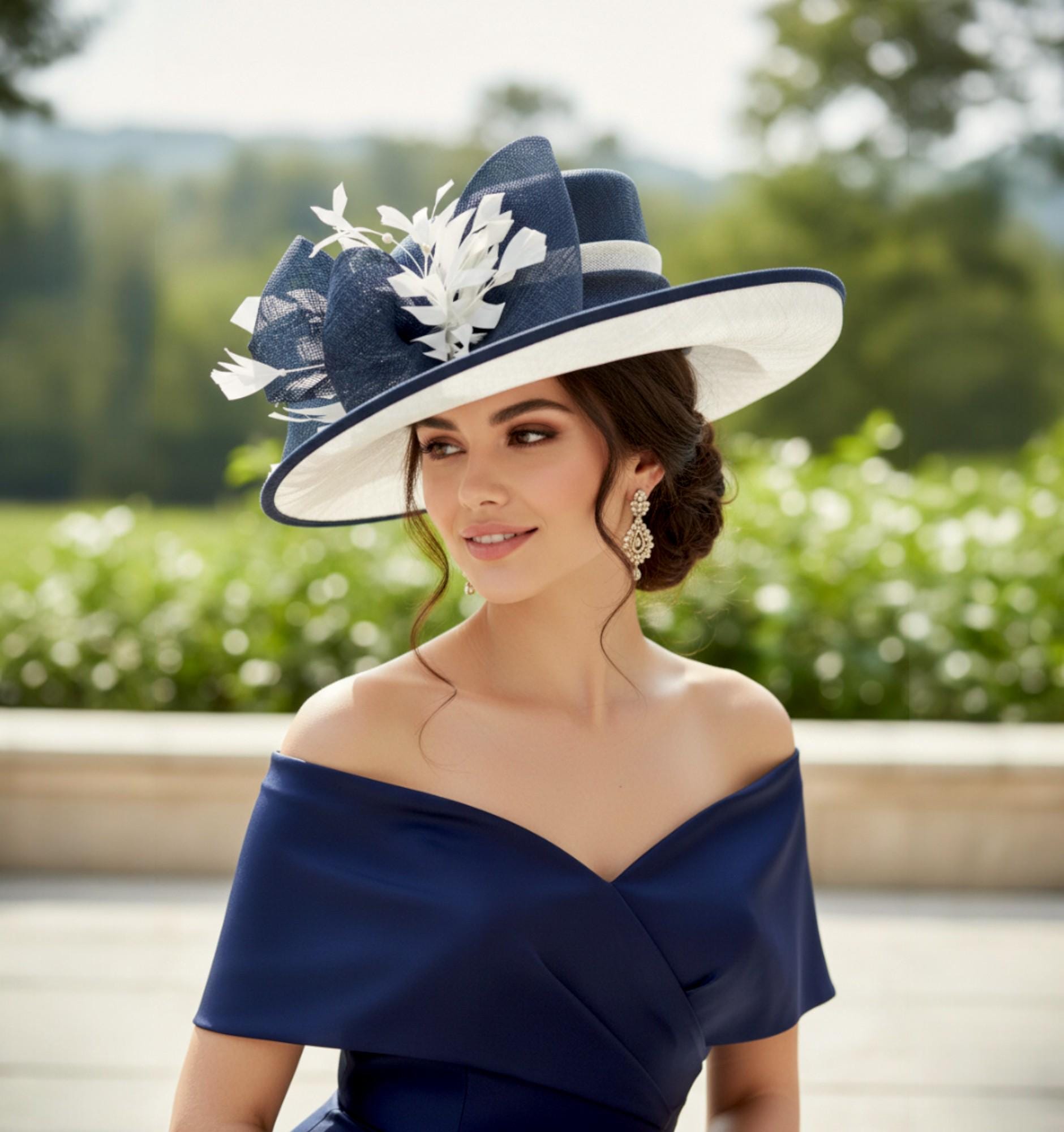 ANDRE Womens Derby Sun Hat Wide Brim Mesh Church Wedding Formal Blue White Church Derby Hat - Etsy main image 2