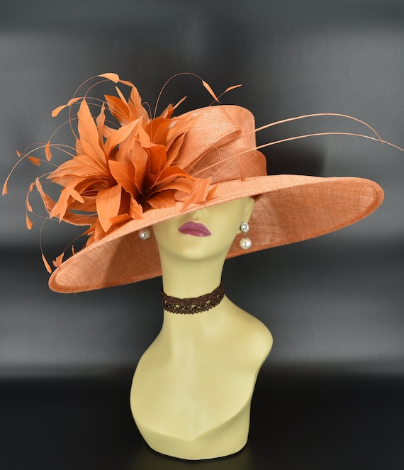 M936( Orange Copper Hat ) Kentucky Derby Hat, Wedding Hat  display picture 1