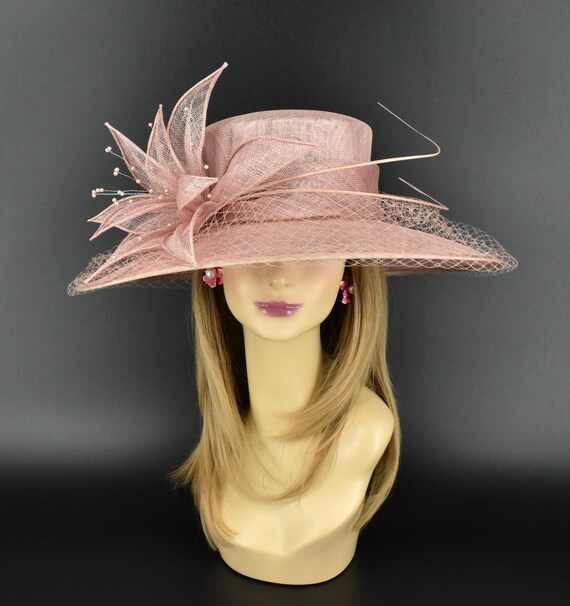 M489( Dusty Pink)kentucky Derby Hat, Church Hat, Wedding Hat  display picture 3