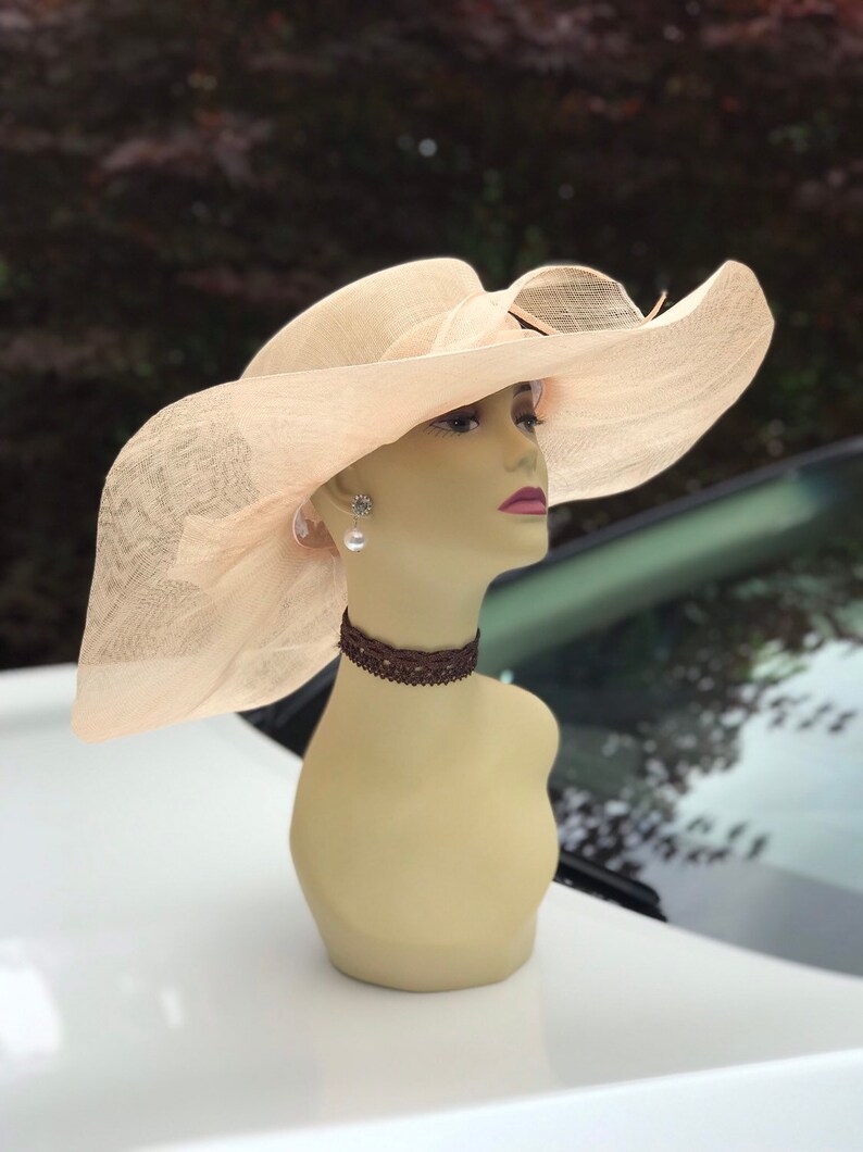 M509 (Hat Base + 2 extra Ribbons) Kentucky Derby hat base, Church hat base, Wedding, Tea Party Sinamay floopy Wide Brim Dress Hat Base image 2