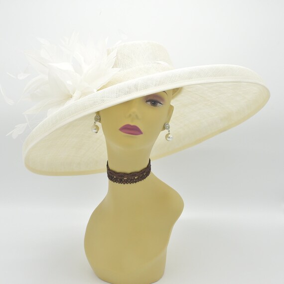 EY Signature Cream Church, Kentucky Hat with Ribbon and Gem Embellishment EY Signature Church / Dress Hat Red Rhinestone Bow Wide-Brim  main image 2