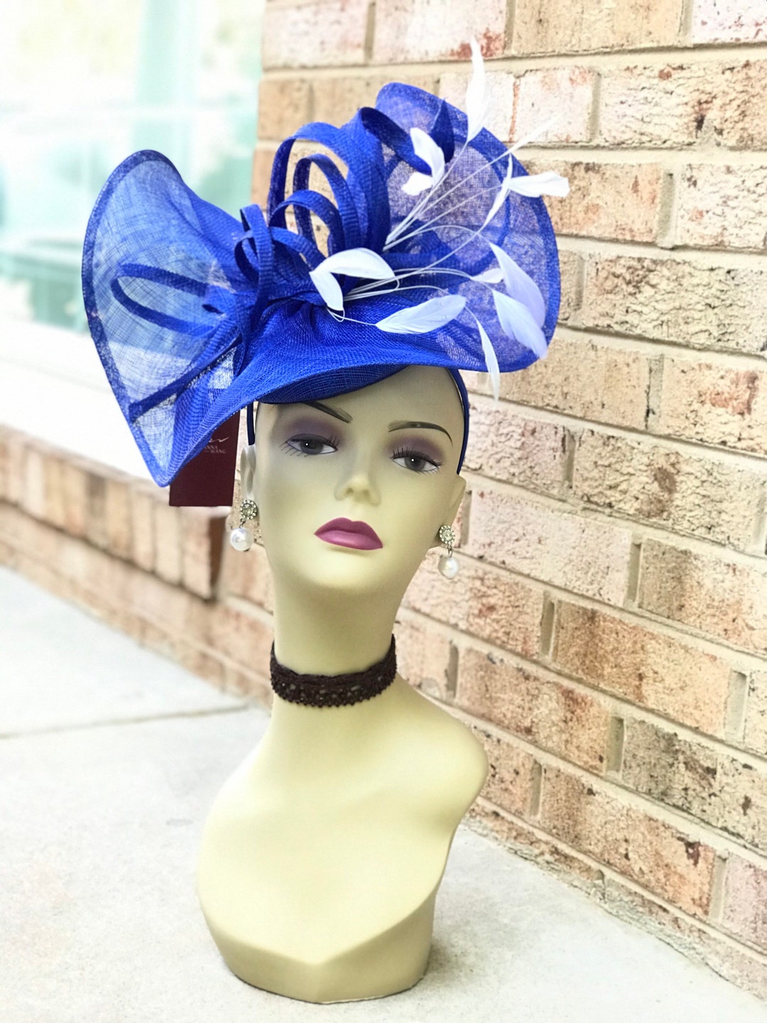 M8123 royal Blue/white Kentucky Derby Hat Wedding Hat Easter Etsy