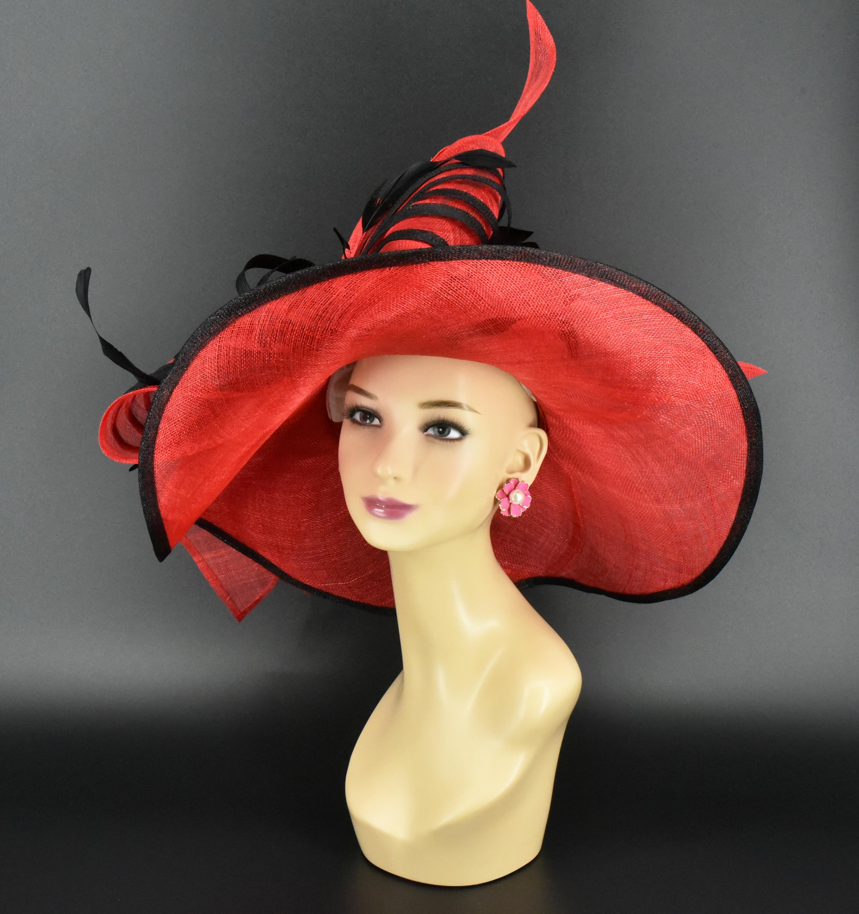 M23157 Red/black Wide-brim Sinamay Hat With Jumbo Bow  display picture 2