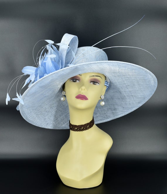 Famous millinery Light Blue Wide-Brim Women\'s Decorative Dress Hat Light Blue & White Hat for Derby, Easter & Weddings | Whiteley main image 2