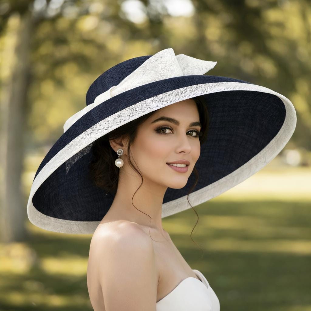M22025 Navy/white – Audrey Hepburn Hat | 19.75” Jumbo Wide-brim