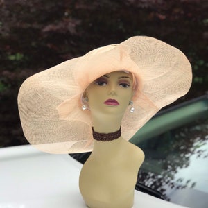 M509 (Hat Base + 2 extra Ribbons) Kentucky Derby hat base, Church hat base, Wedding, Tea Party Sinamay floopy Wide Brim Dress Hat Base image 1