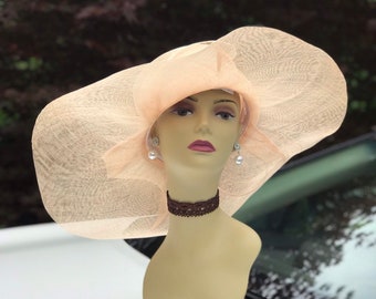 M509 (Hat Base + 2 extra Ribbons) Kentucky Derby hat base, Church hat base, Wedding, Tea Party Sinamay floopy Wide Brim Dress Hat Base