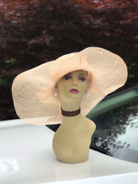 M509 (Hat Base + 2 extra Ribbons) Kentucky Derby hat base, Church hat base, Wedding, Tea Party Sinamay floopy Wide Brim Dress Hat Base